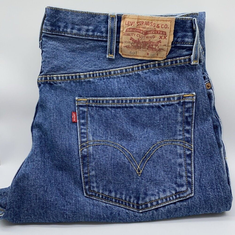Levis Strauss 501 Red Tab Men’s Button Fly Blue Jeans 40W X 30L Vintage Mexico